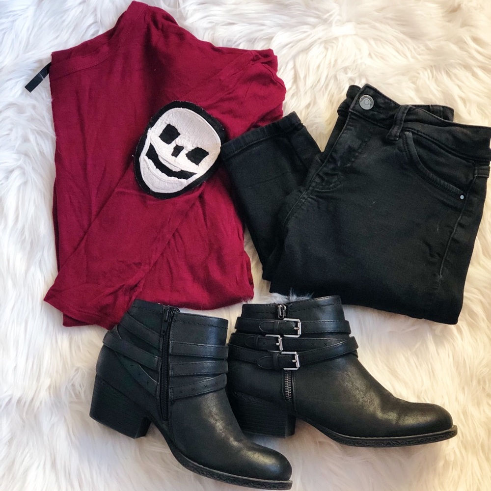 Maroon long sleeve with skull elbow patches